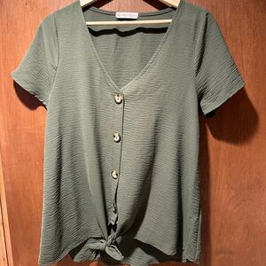Green Button Down Shirt with Tie Front